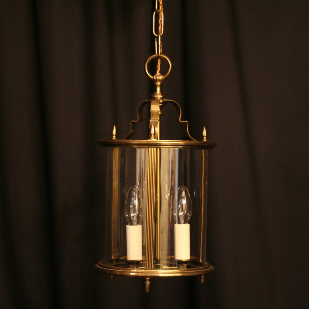 A French Brass Twin Light Antique Hall Lantern