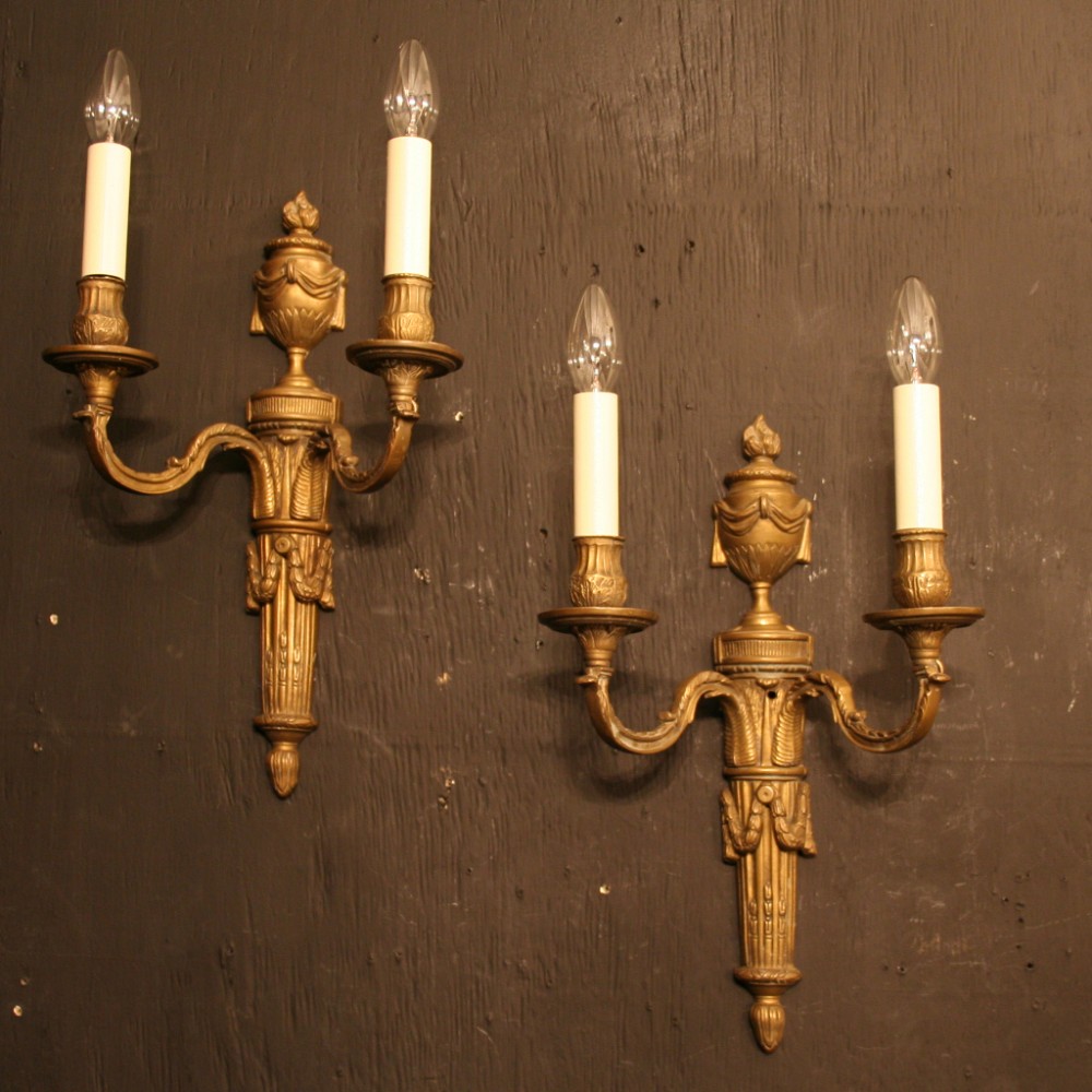 A French Pair Of Twin Arm Antique Wall Sconces