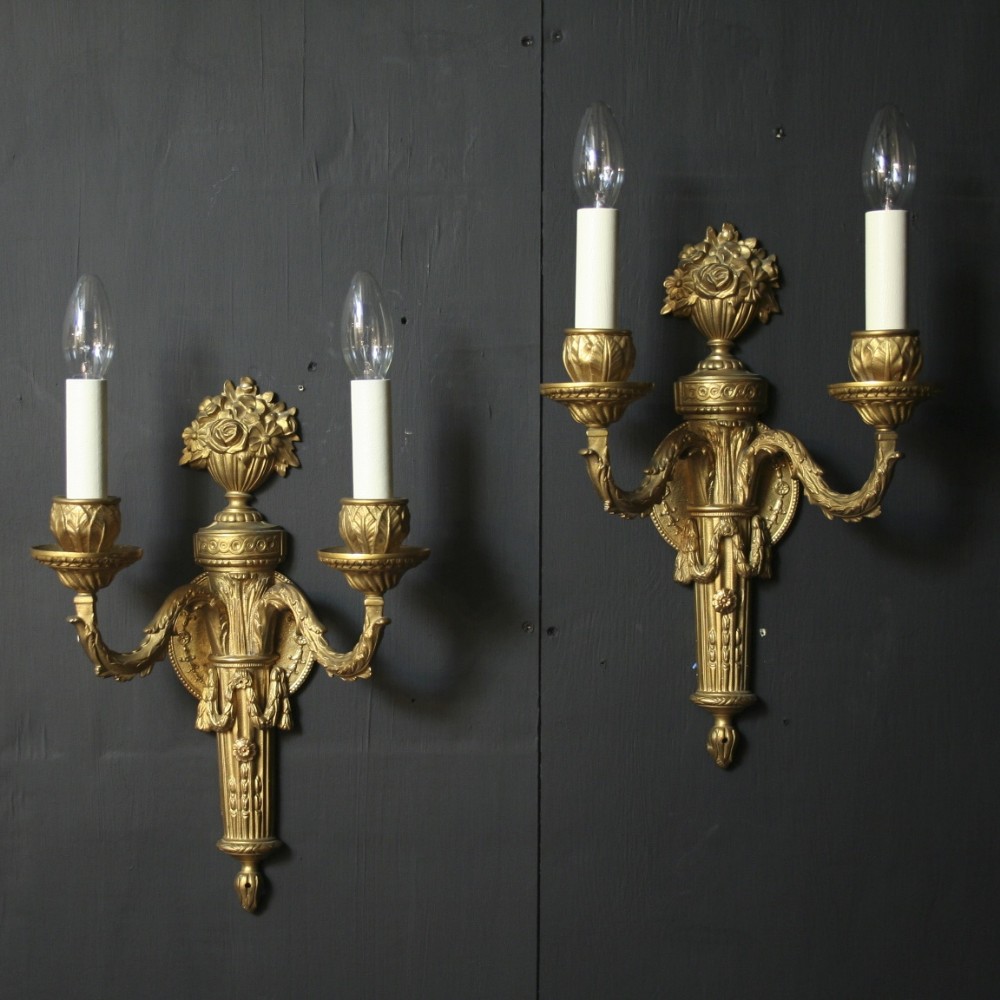 A French Pair Of Twin Arm Antique Wall Lights