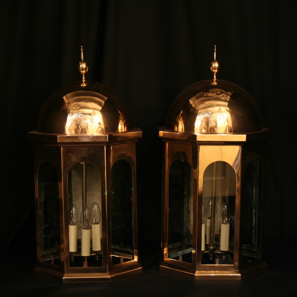 An English Pair Of Bronze Exterior Antique Lanterns
