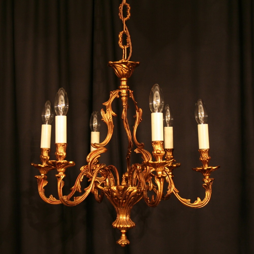 A French Gilded 6 Light Antique Chandelier