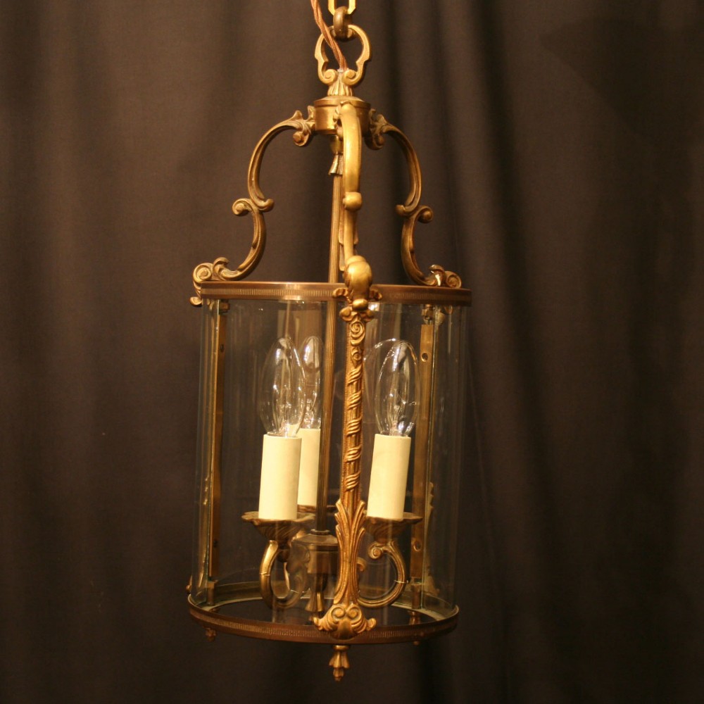A French Gilded Triple Light Antique Hall Lantern