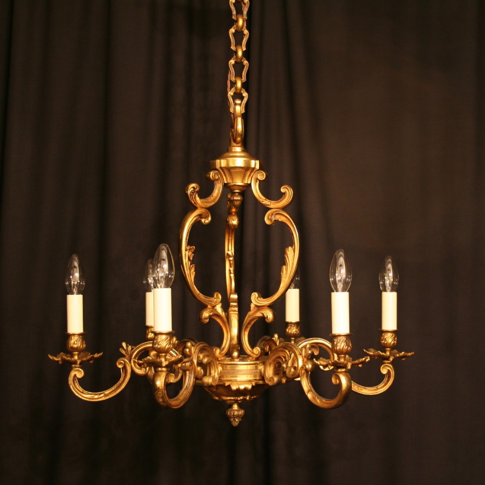 A French Gilded 6 Light Antique Chandelier