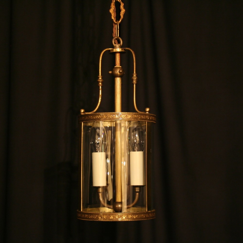 A French Gilded Twin Light Antique Hall Lantern