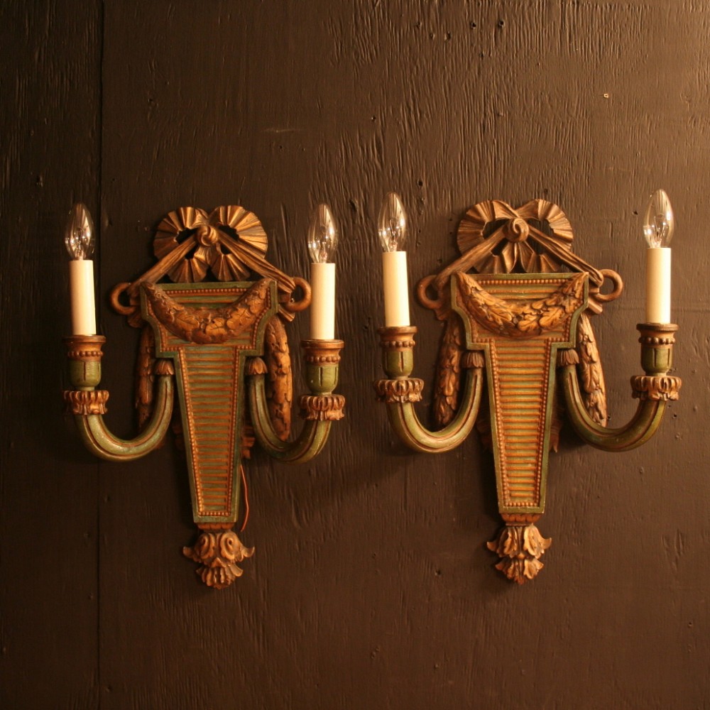 A French Set 4 Twin Arm Giltwood Antique Wall Lights