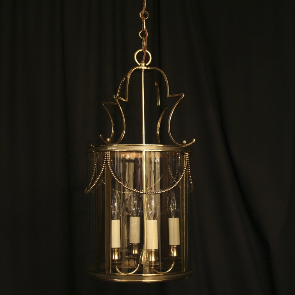 A French Brass Four Light Antique Hall Lantern