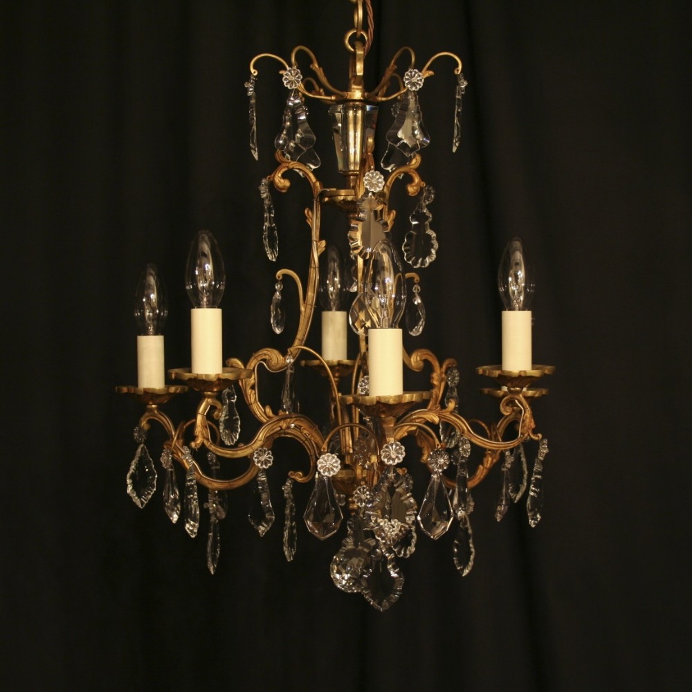 A French Gilded 6 Light Cage Form Antique Chandelier