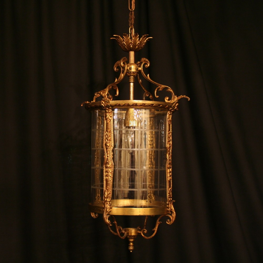 A French Gilded Cast Brass Single Light Antique Hall Lantern