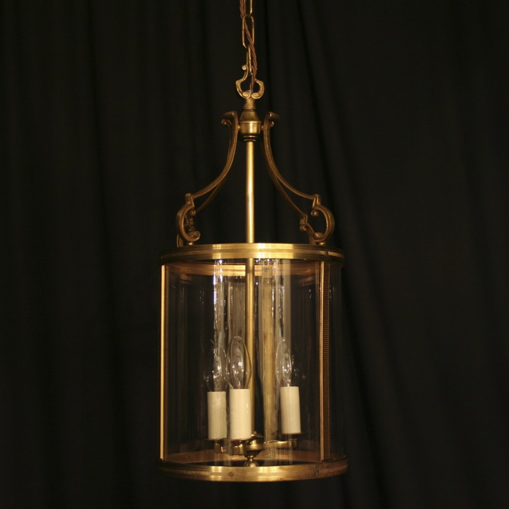 A French Gilded Triple Light Antique Hall Lantern