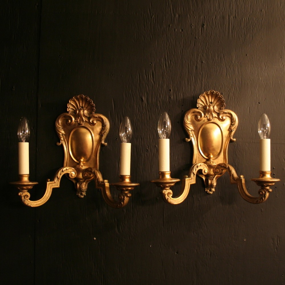 An English Pair Of Twin Arm Antique Wall Lights