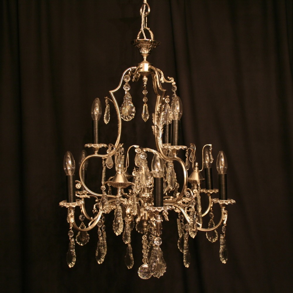 A French Nickel Silver 9 Light Antique Chandelier