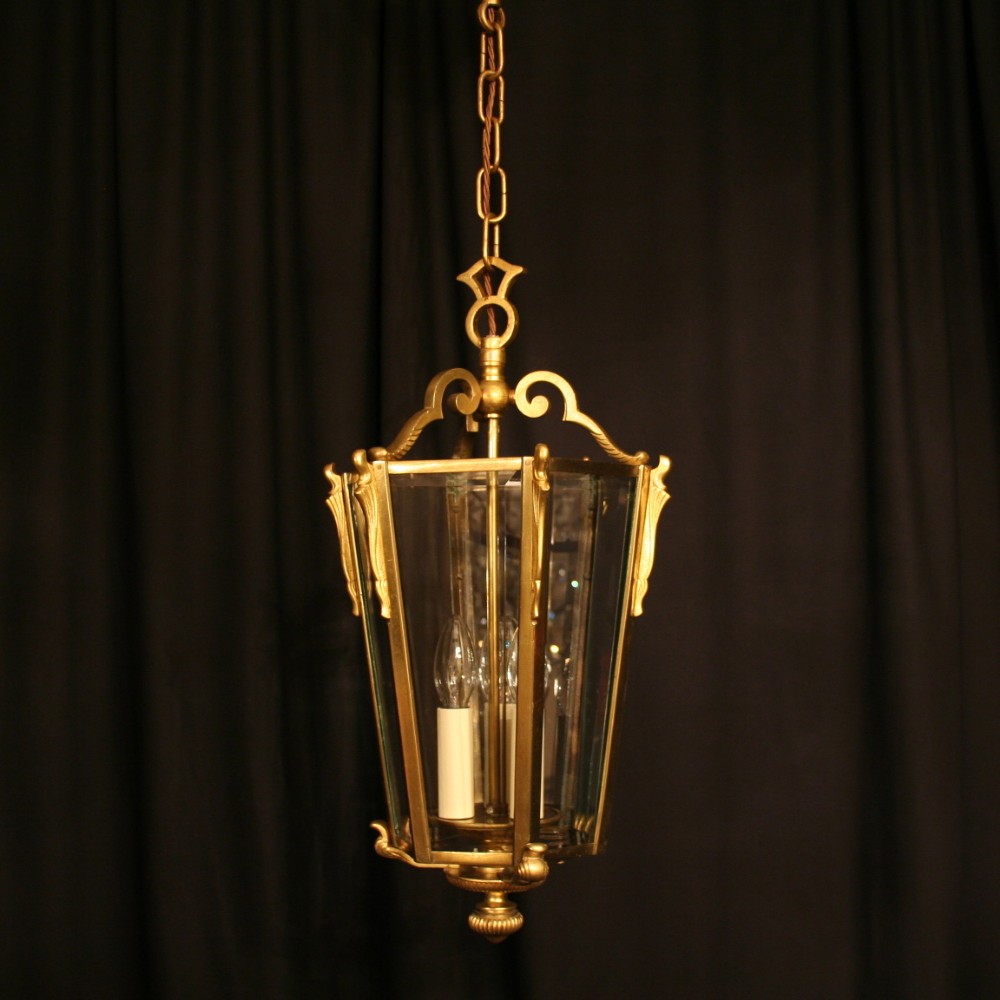 A French Gilded Hexagonal Antique Hall Lantern