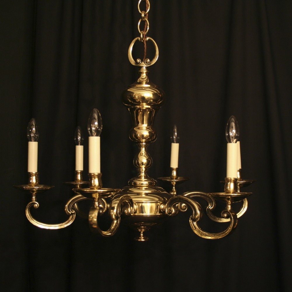 An English Brass 6 Light Antique Chandelier