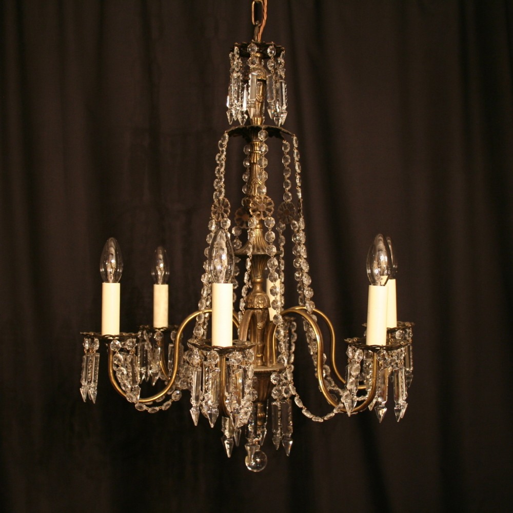 An Italian 6 Light Cast Brass Antique Chandelier