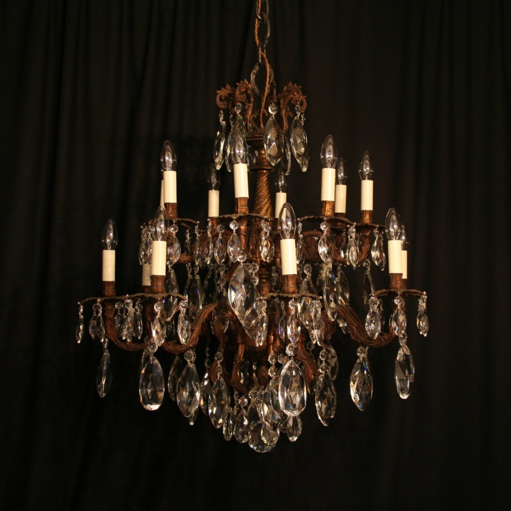 A Large Italian Gilded 16 Light Antique Chandelier