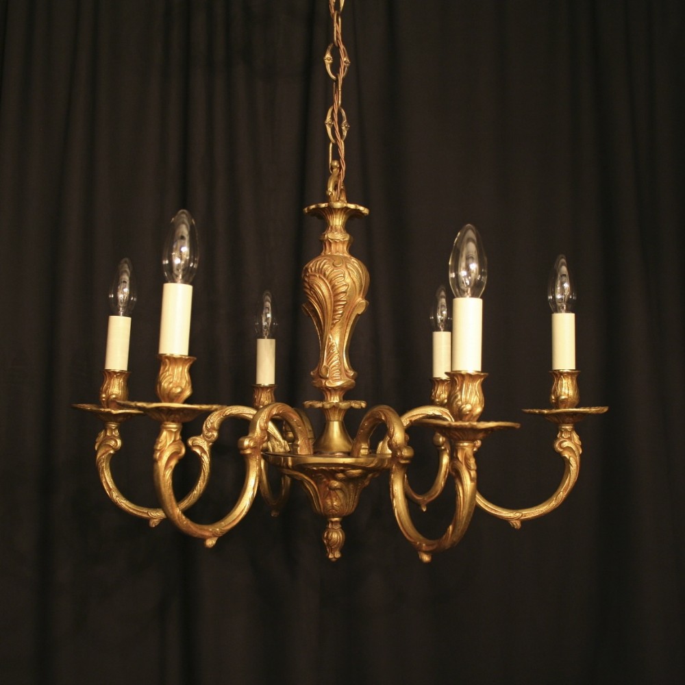 A French Gilded 6 Light Antique Chandelier