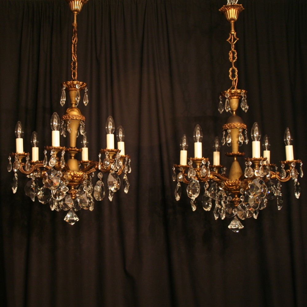 An Italian Pair Of 6 Light Antique Chandeliers