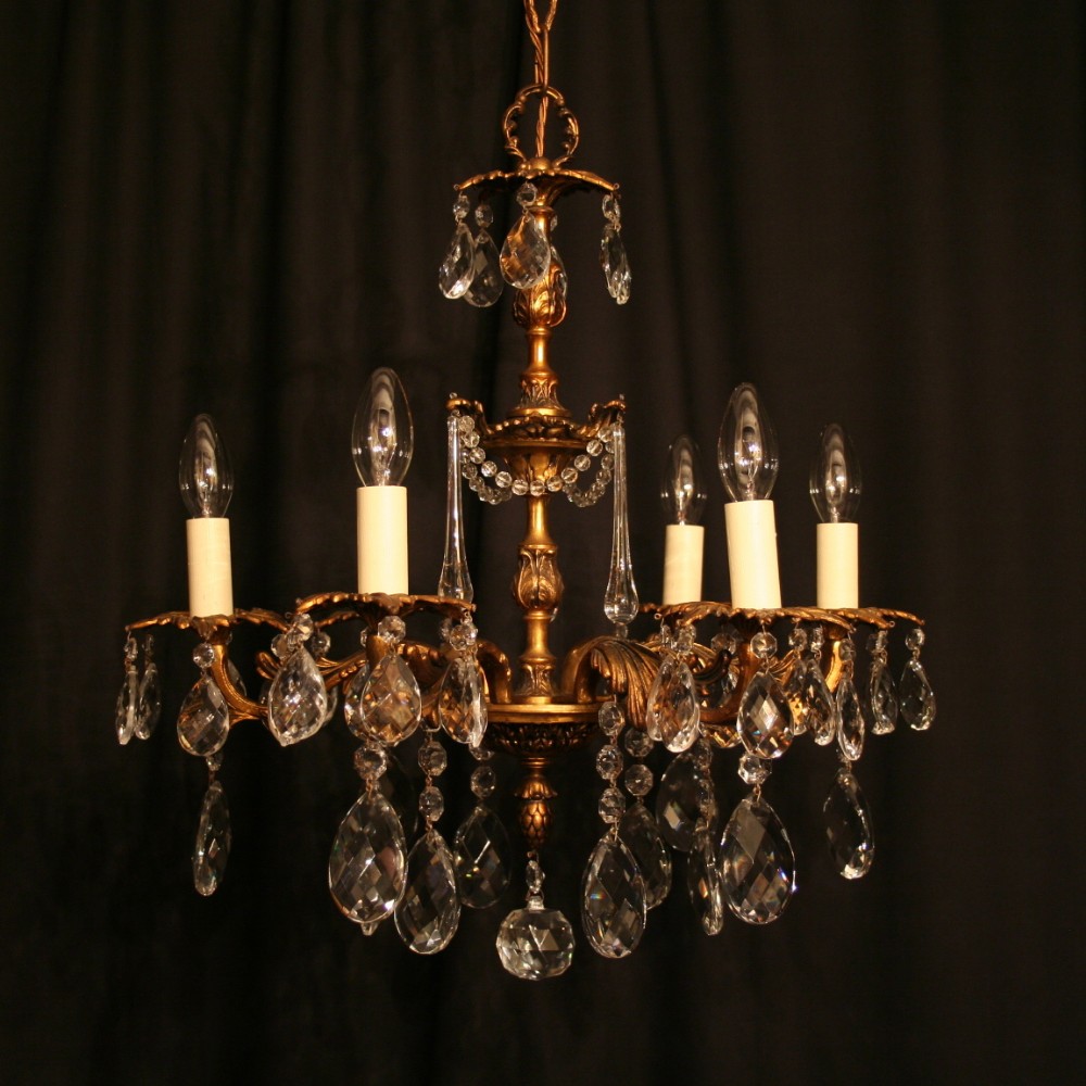 An Italian Gilded 5 Light Antique Chandelier