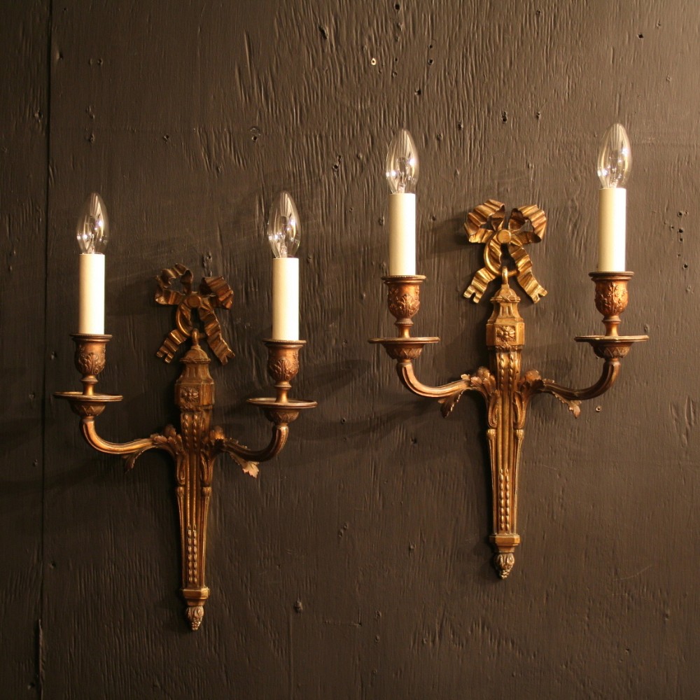 A French Pair Of Twin Arm Antique Wall Lights