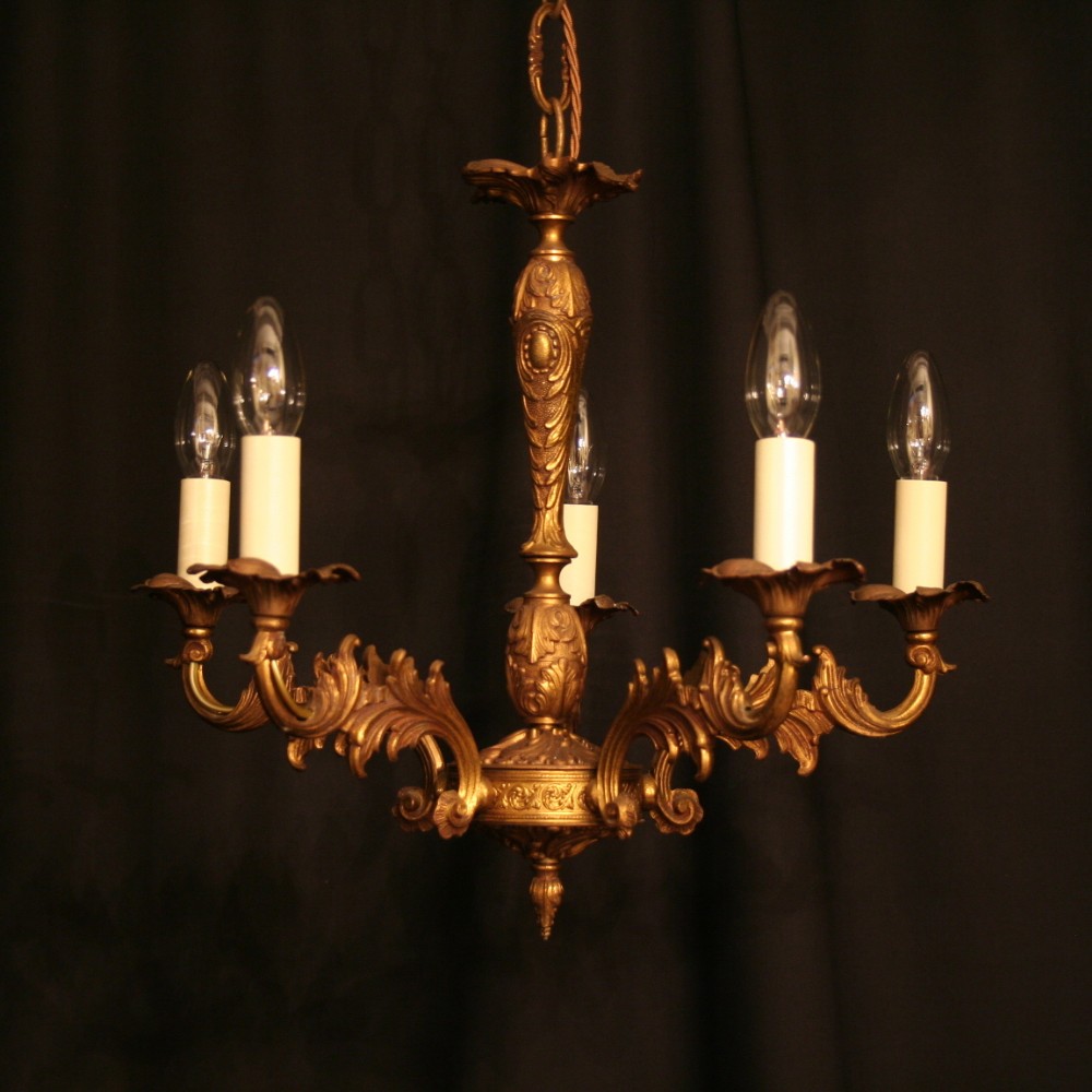 An Italian Gilded 5 Light Antique Chandelier