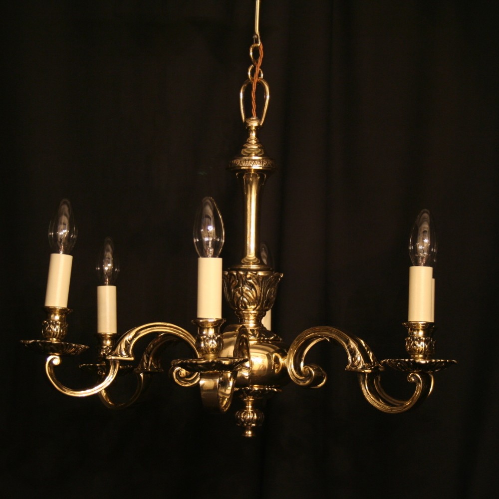 An English Cast Brass 6 Light Antique Chandelier
