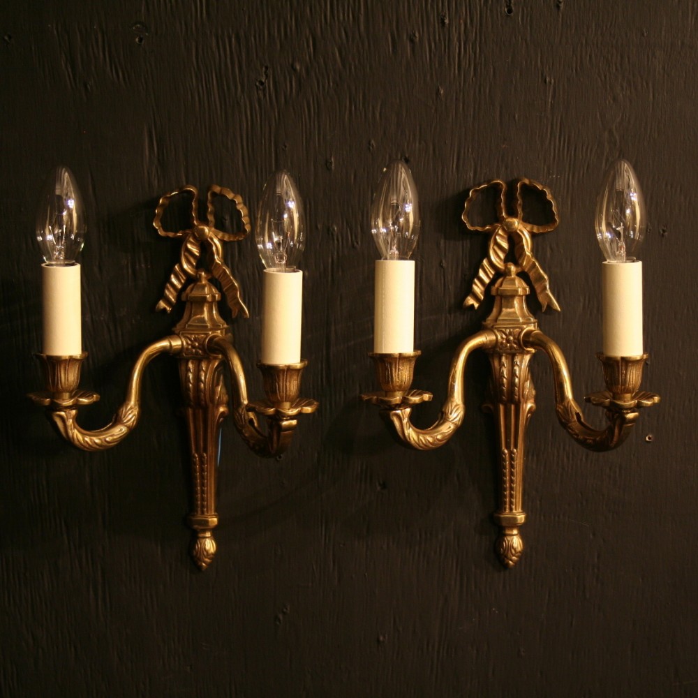 A French Pair Of Cast Brass Antique Wall Lights