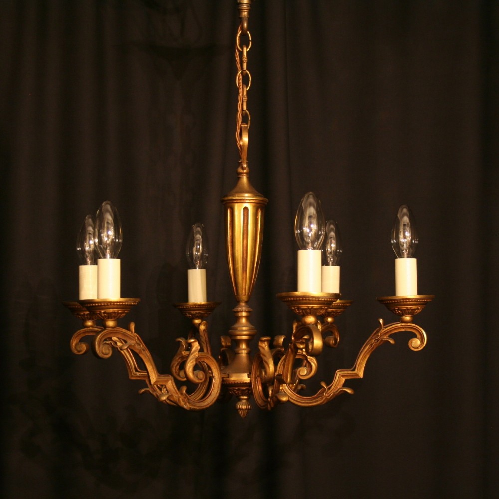A French Gilded 6 Light Antique Chandelier