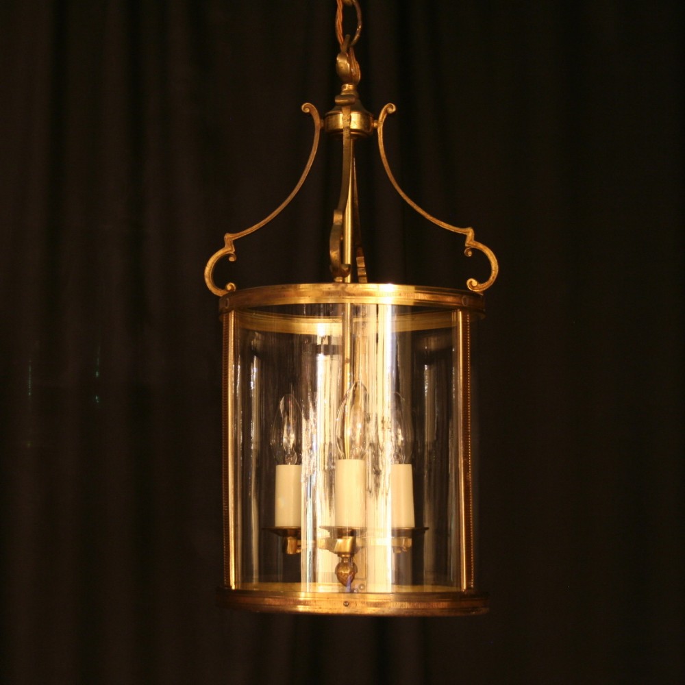 A French Gilded Triple Light Antique Hall Lantern