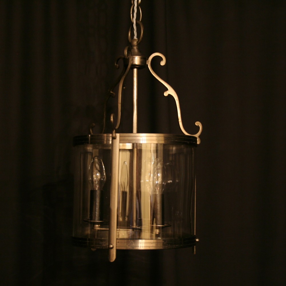 A French Silvered Triple Light Antique Hall Lantern