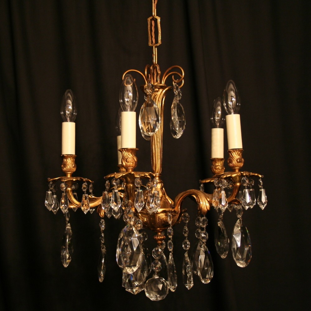 An Italian Gilded Five Light Antique Chandelier