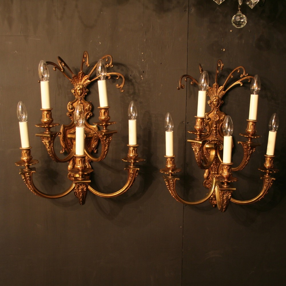 A French Pair Of Five Arm Antique Wall Lights