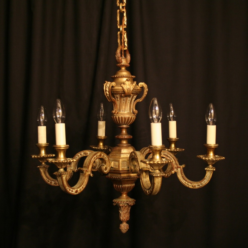 A French Bronze Heavy Cast 6 Light Antique Chandelier