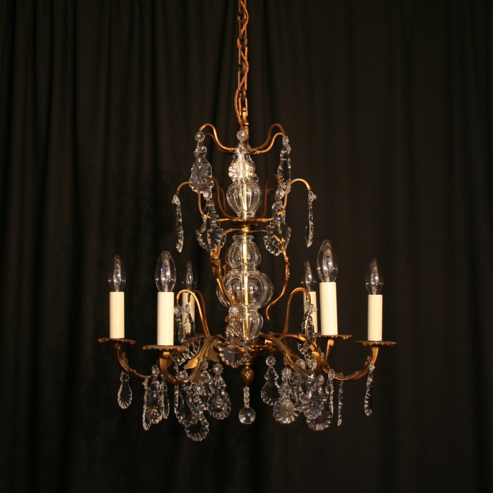 A French Gilded & Crystal 6 Light Antique Chandelier