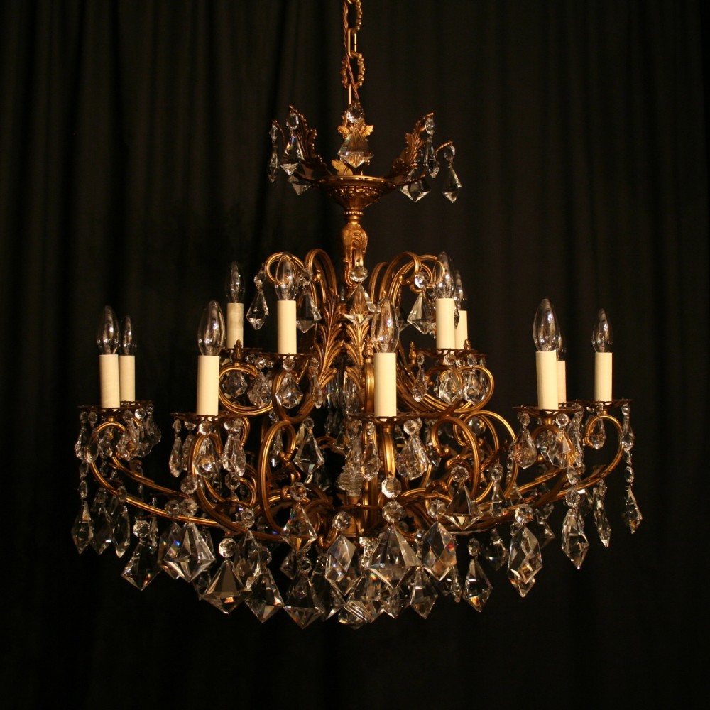 An Italian Gilded Cast Brass Birdcage 16 Light Antique Chandelier