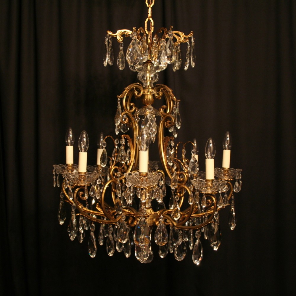 A French Gilded Cast Brass 9 Light Antique Chandelier