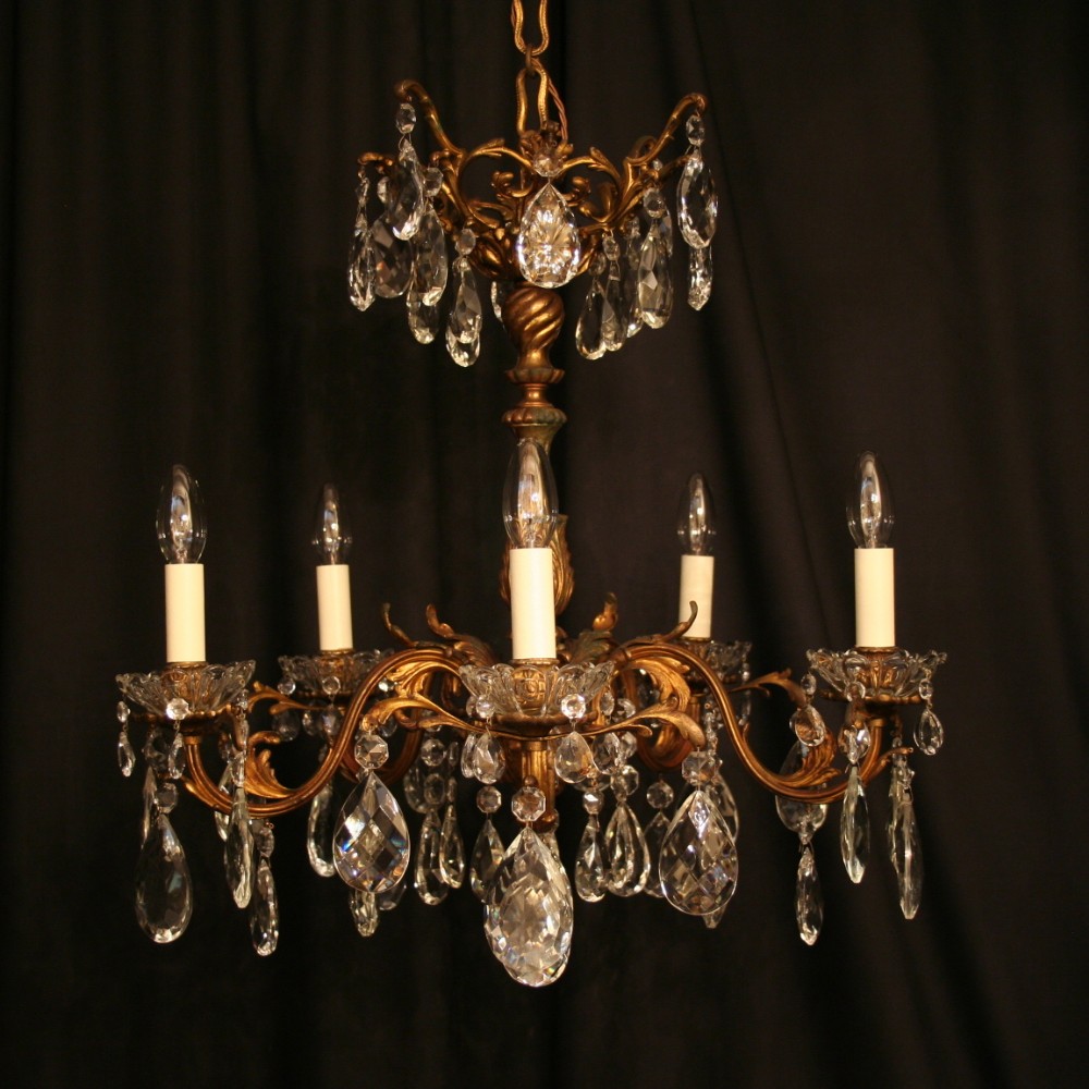 An Italian Gilded Cast Brass 5 Light Antique Chandelier