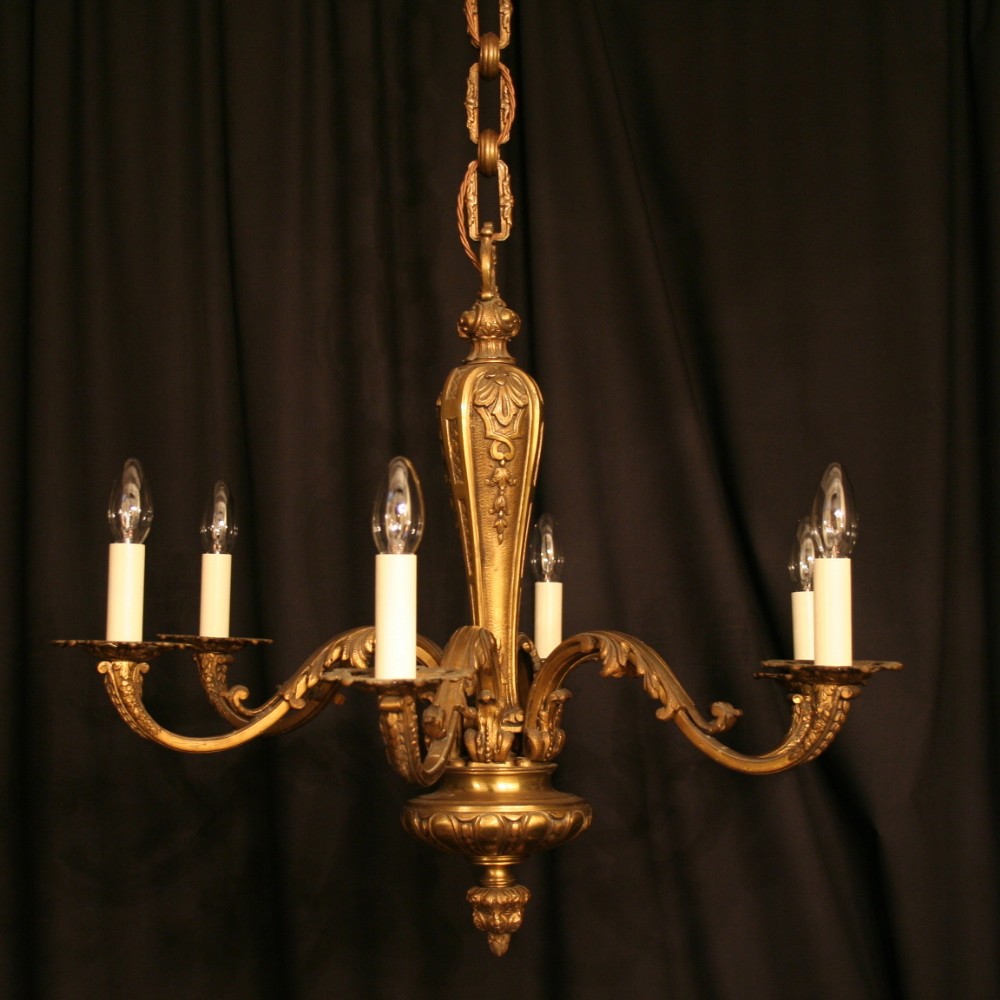A French Gilded Cast Brass 6 Light Antique Chandelier