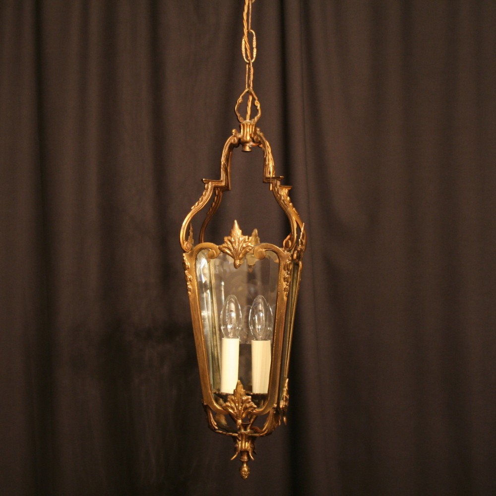 A French Twin Light Cast Brass Antique Hall Lantern
