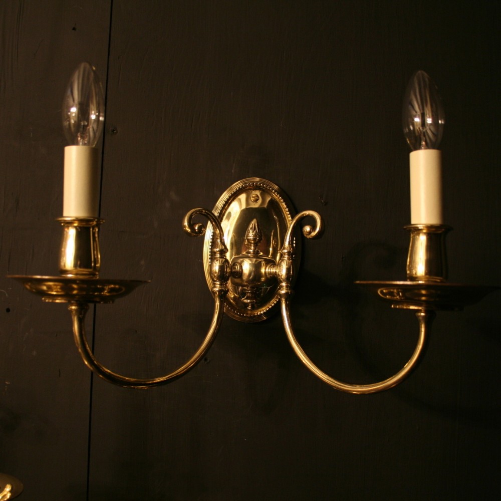 An English Pair Of Cast Brass Antique Wall Lights
