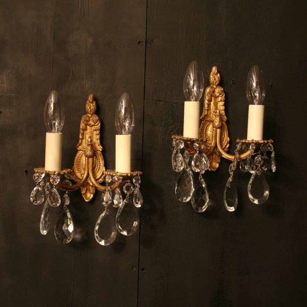 A French Pair Of Twin Arm Antique Wall Lights