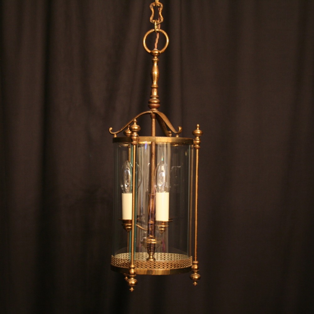 An Italian Cast Brass Triple Light Antique Hall Lantern