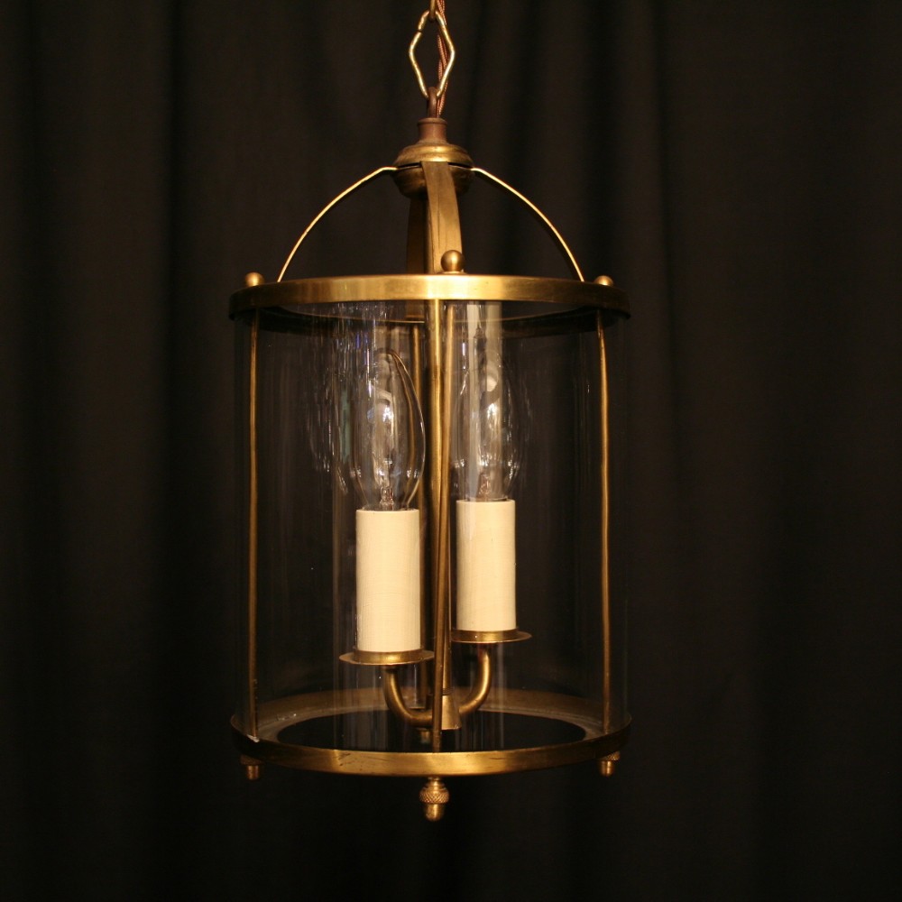 A French Brass Twin Light Antique Convex Hall Lantern