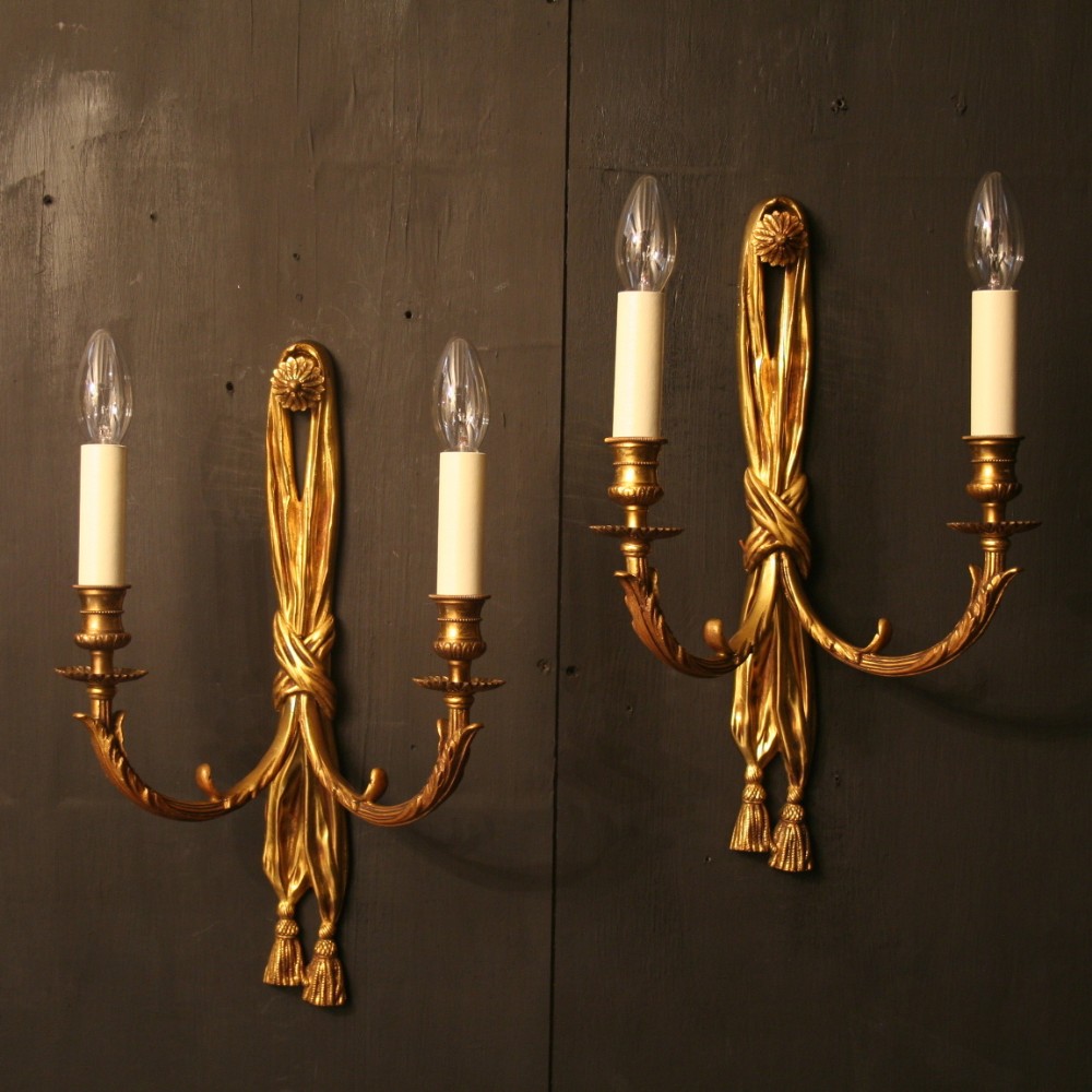 A French Pair Of Gilded Rope Antique Wall Lights