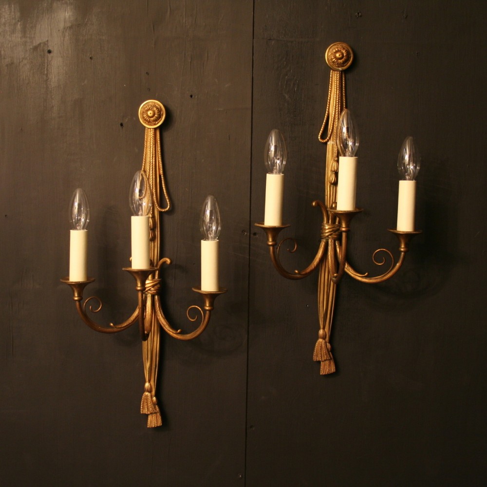 A French Pair Of Gilded Rope & Tassel Antique Wall Lights