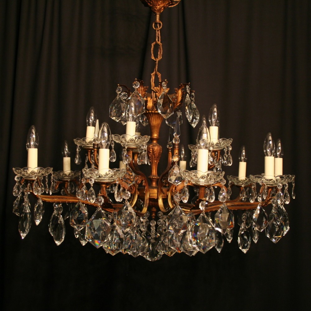 A Large Italian Gilded 15 Light Double Tiered Antique Chandelier