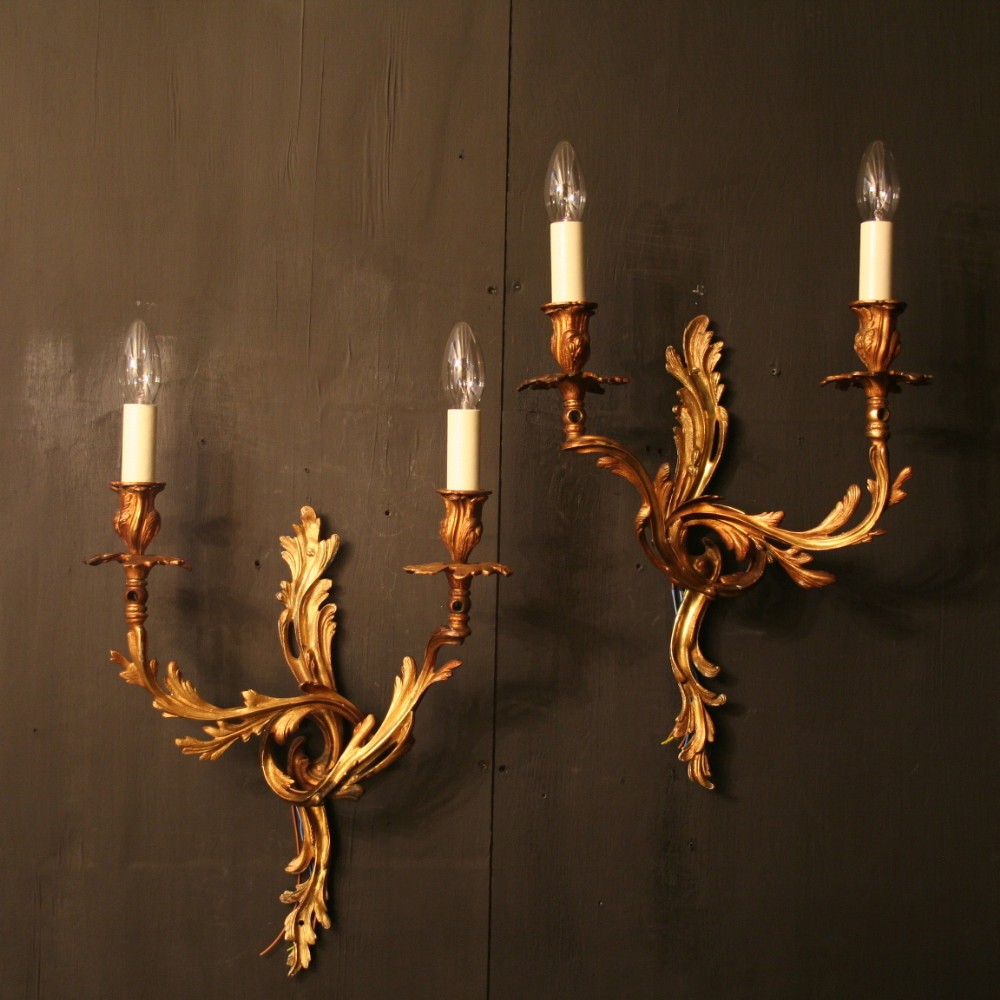 A Large French Pair Of Gilded Gasolier Antique Wall Sconces