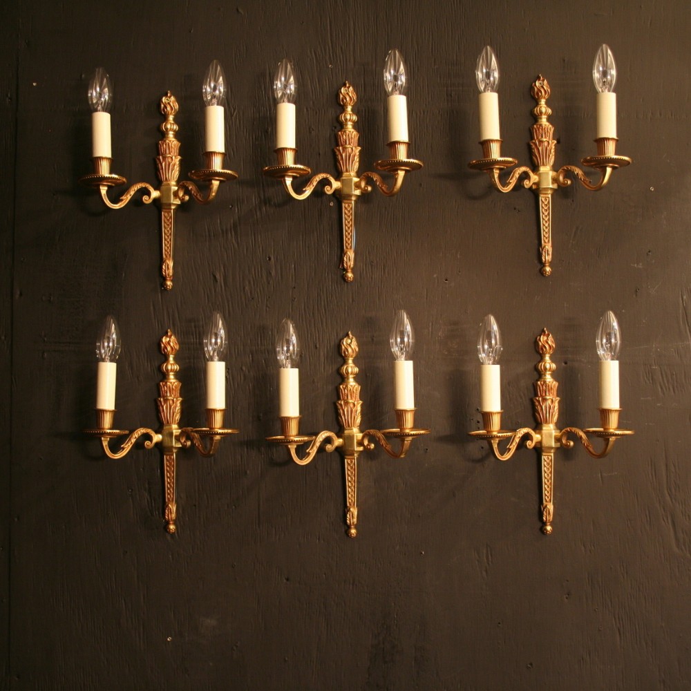 A French Set Of 6 Gilded Cast Brass Wall Lights