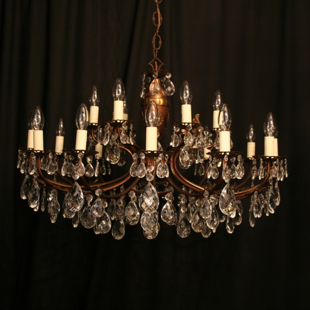 An Italian 18 Light Double Tiered Brass Antique Chandelier