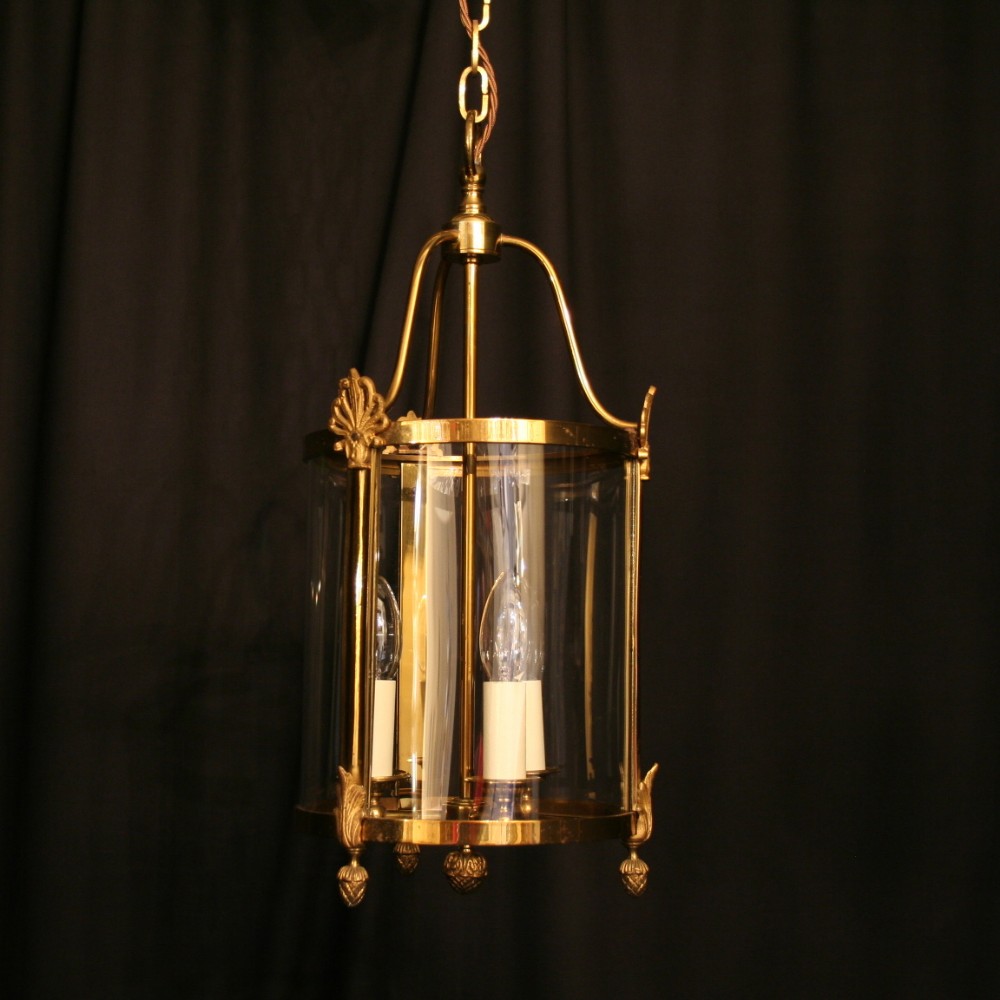 A French Gilded Cast Brass Triple Light Antique Hall Lantern
