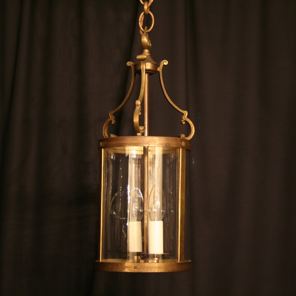 A French Gilded Cast Brass Twin Light Antique Hall Lantern